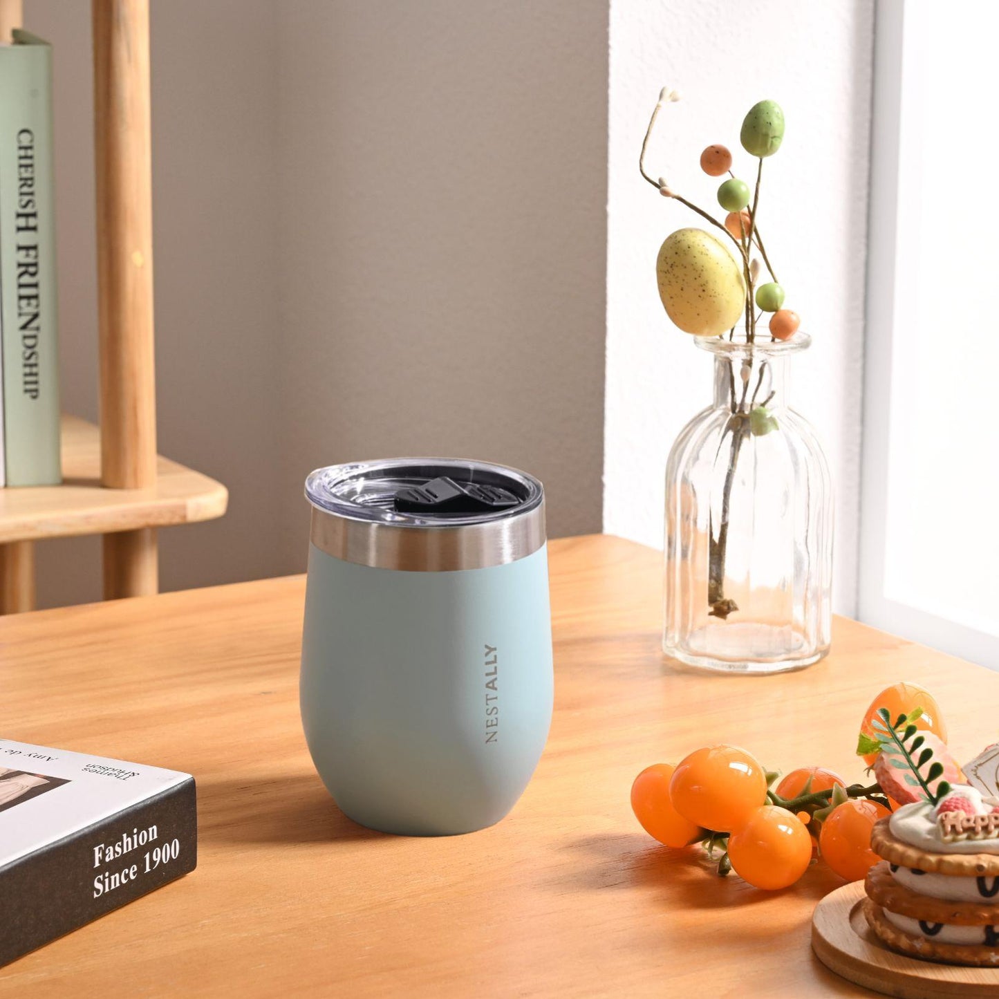 Chilled 12oz Double-layer vacuum heat-insulated stainless steel flat-bottom wine cup