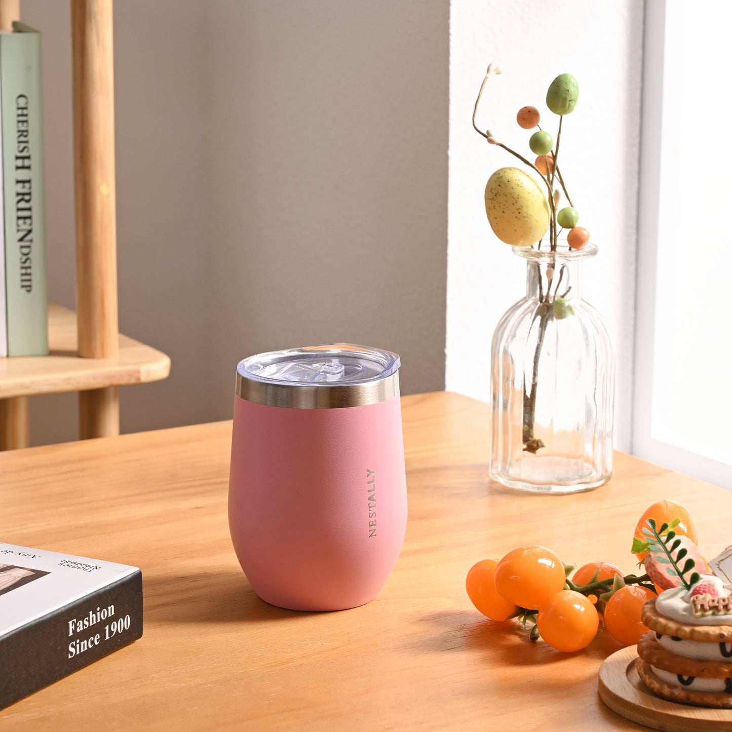 Chilled 12oz Double-layer vacuum heat-insulated stainless steel flat-bottom wine cup