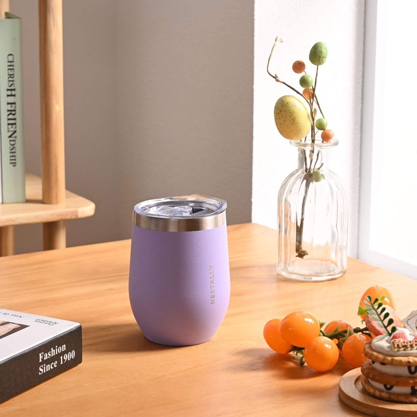 Chilled 12oz Double-layer vacuum heat-insulated stainless steel flat-bottom wine cup