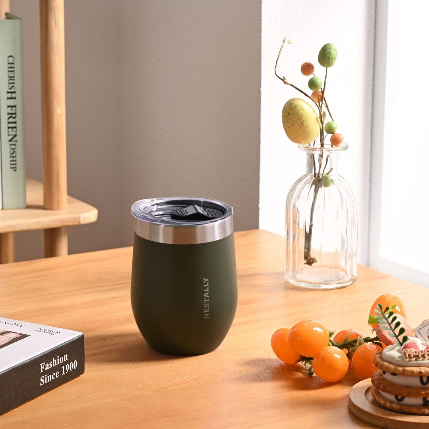 Chilled 12oz Double-layer vacuum heat-insulated stainless steel flat-bottom wine cup