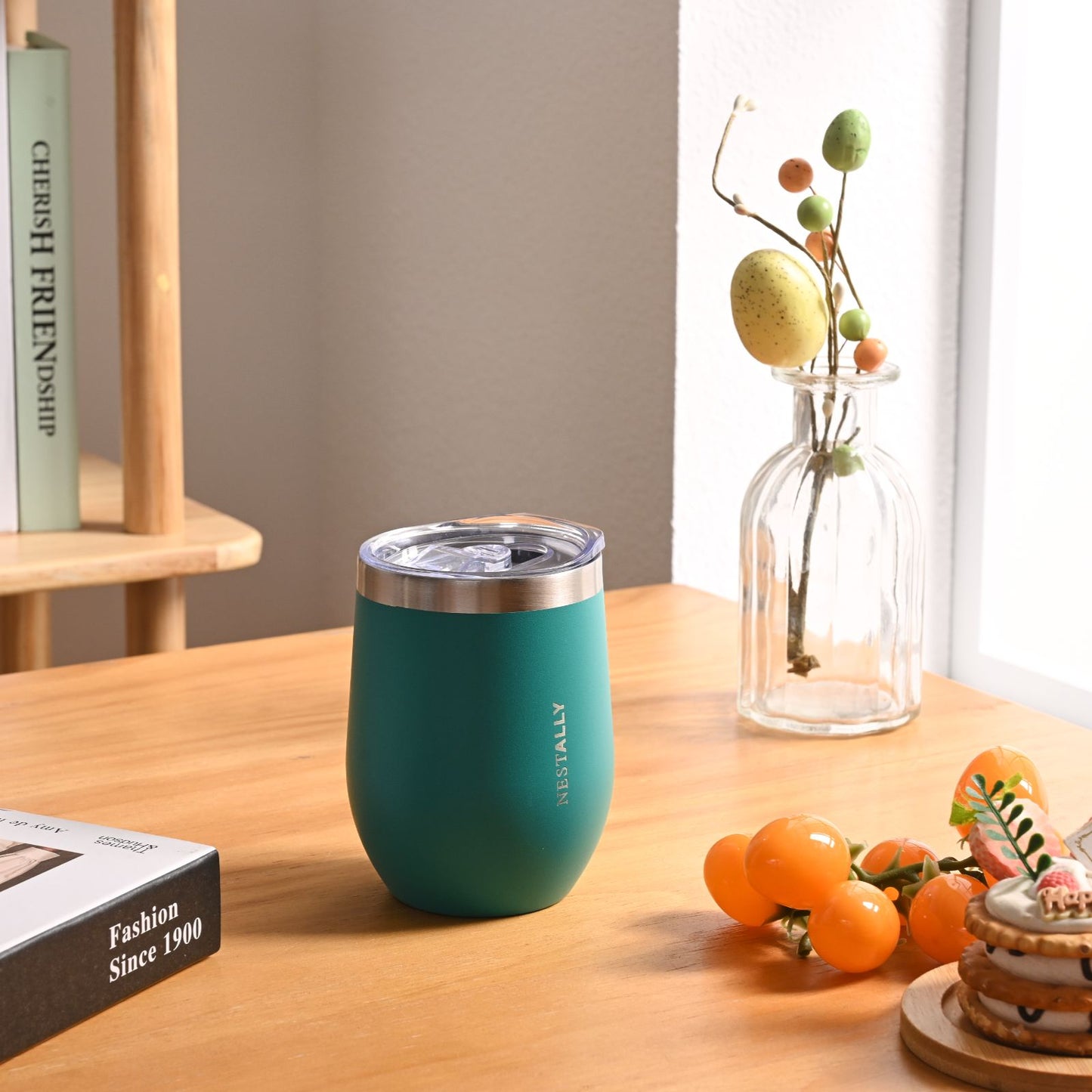 Chilled 12oz Double-layer vacuum heat-insulated stainless steel flat-bottom wine cup