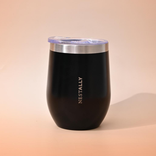 Chilled 12oz Double-layer vacuum heat-insulated stainless steel flat-bottom wine cup