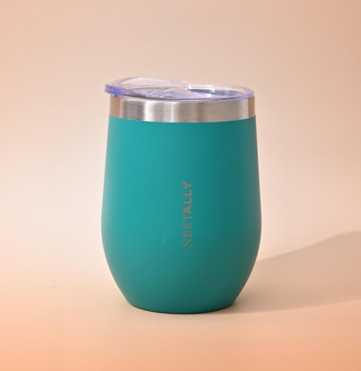 Chilled 12oz Double-layer vacuum heat-insulated stainless steel flat-bottom wine cup