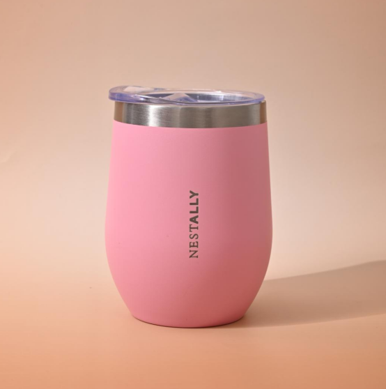 Chilled 12oz Double-layer vacuum heat-insulated stainless steel flat-bottom wine cup