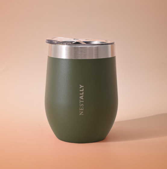 Chilled 12oz Double-layer vacuum heat-insulated stainless steel flat-bottom wine cup