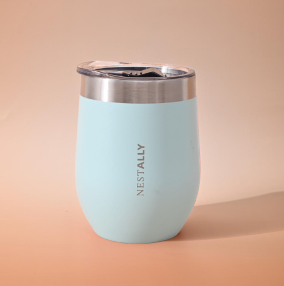 Chilled 12oz Double-layer vacuum heat-insulated stainless steel flat-bottom wine cup