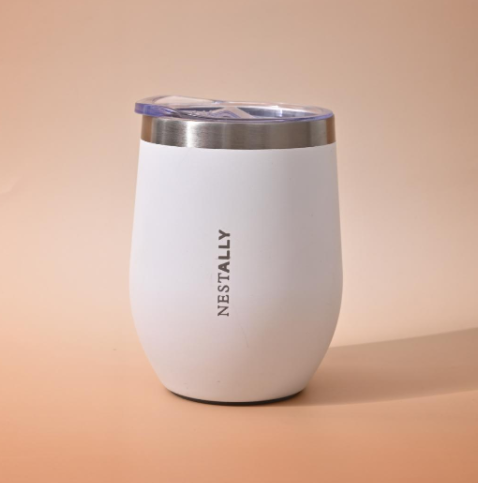Chilled 12oz Double-layer vacuum heat-insulated stainless steel flat-bottom wine cup
